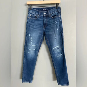 Hollister Mens Distressed Avanced‎ Stretch Dark Wash Skinny Jeans. 26/30